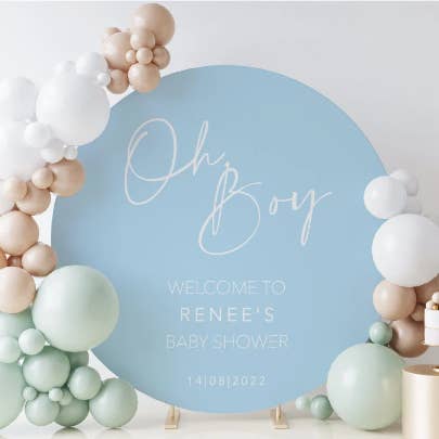 Panneau rond pour la fête prénatale | Panneau bleu pour bébé | Panneau en acrylique | Annonce de naissance pour la vente par Lavender Co Creative