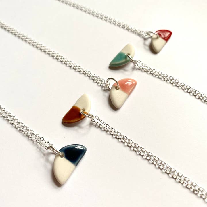 Semi Circle Half and Half Glaze Pendant Necklace - Medium for wholesale by Keramika MCR
