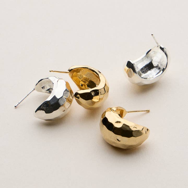18K Gold Dipped Chunky Hammered Hoops for wholesale by Frem