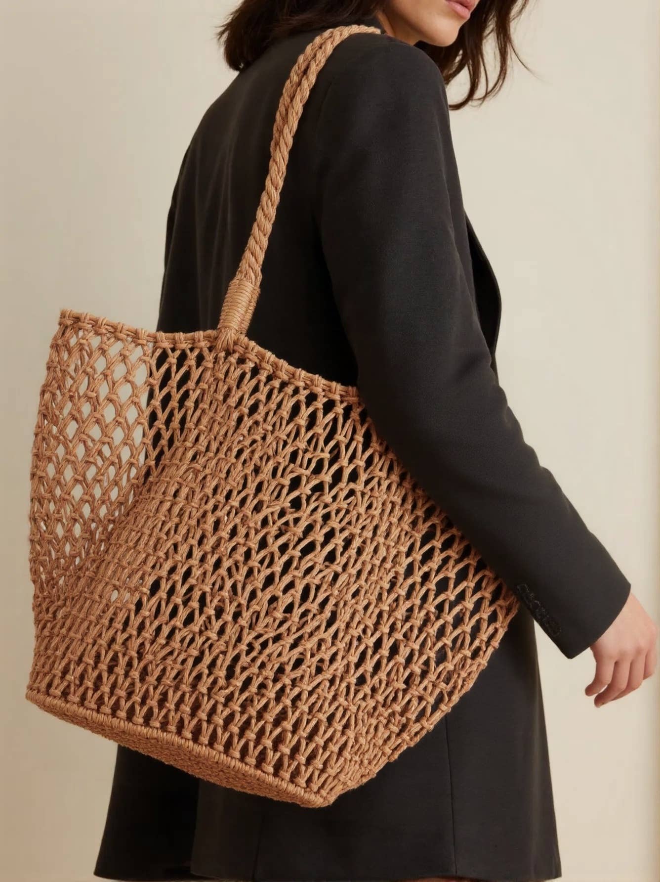 ACCITY - Wholesale Beach Bag - Woven Cotton Shoulder Beach Bag, Hollow Design_CWAB08091