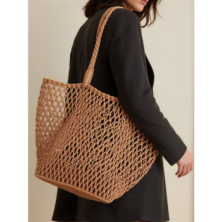 ACCITY - Wholesale Beach Bag - Woven Cotton Shoulder Beach Bag, Hollow Design_CWAB08091