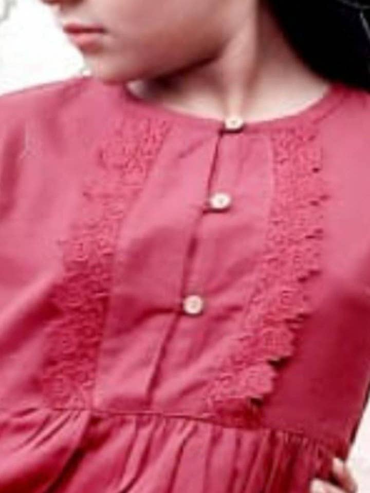 Yo Baby - Venta al por mayor Vestido - Niños - Vestido camisero rojo de encaje con mangas largas1