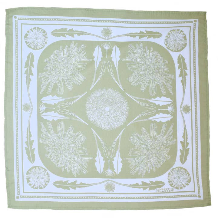 Hearth and Harrow - Vente Bandana – unisexe - Bandana en pissenlit, 100 % coton, imprimé à la main, vert sauge