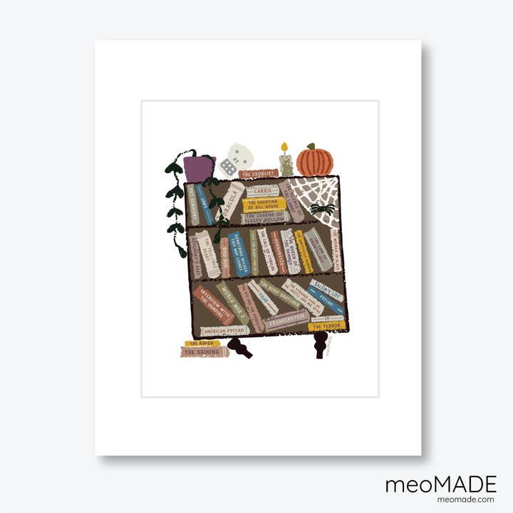 Halloween Horror Bookshelf Matted Art Print for wholesale by meoMADE