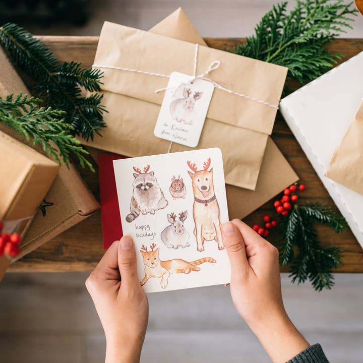 Gotamago - Wholesale Season's Greetings Card - Holiday Antlers Card - Set of 63