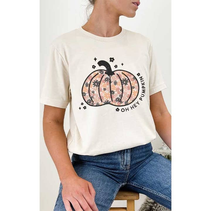 Floral Oh Hey Pumpkin Graphic Tee for wholesale by Select Apparel
