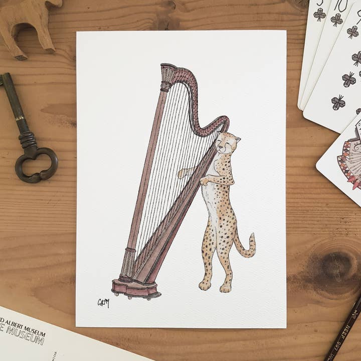 Erlenmeyer Art - Wholesale Art print - The Cheetah & Her Harp - A5 Art Print0