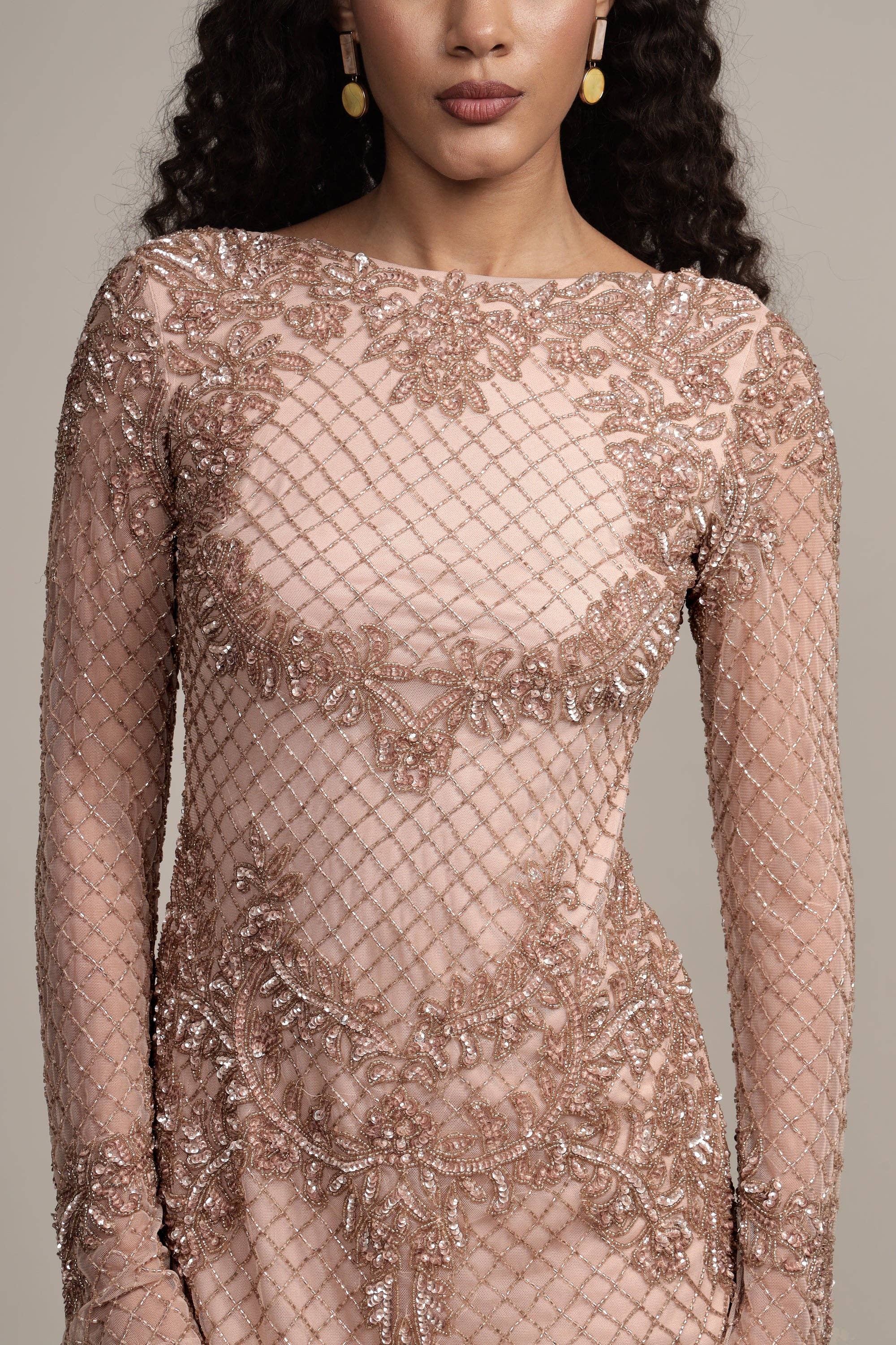 Nela Embellished Mini Dress in Mink for wholesale on Faire9