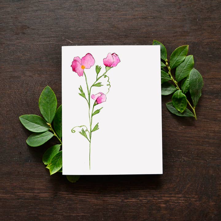Sweet Pea Greeting Card (A2) for wholesale by Little Leaf Ink