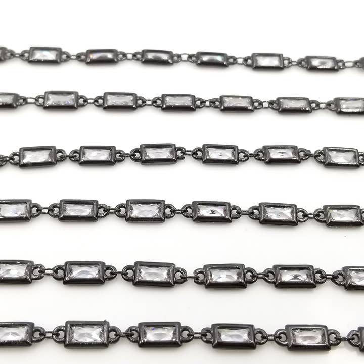 findings4uGem - Wholesale Link & Chain Necklace - CZ Rectangle Diamond Micro Pave Link Chain By Yard, CH0093