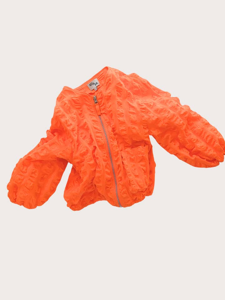 Koko Orange Oversized Seersucker Bomber Jacket for wholesale by Studio Koter