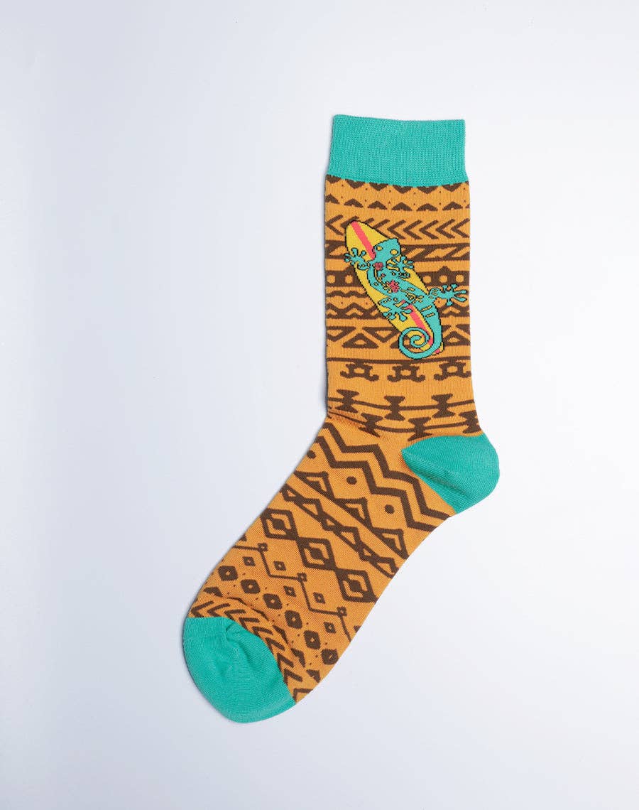 Just Fun Socks - Wholesale Socks - Men's - Men's Tribal Gecko Tropical Crew Socks2