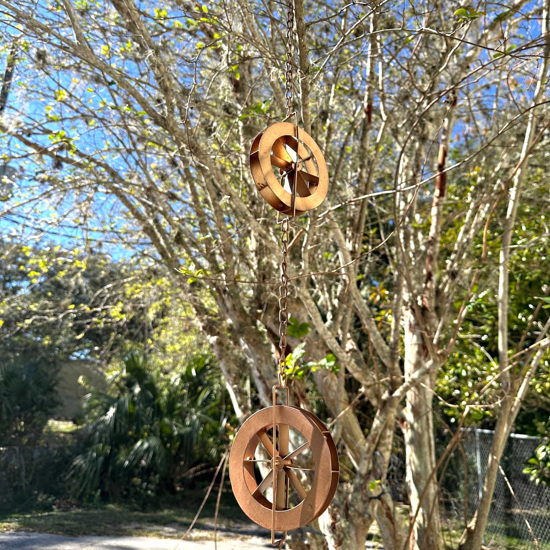 Zeckos - Wholesale Outdoor Ornament/Decor - 78-Inch Metal Rain Chain with 6 Water Wheels & Weighted Bell13