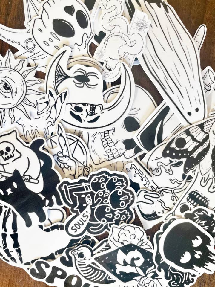 Goth Black and White Sticker Pack | 50 pc for wholesale by darkivyboutique