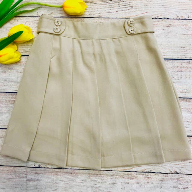 Girl Pleated Uniform Skirt Scooter Khaki 4/5-16 for wholesale on Faire3