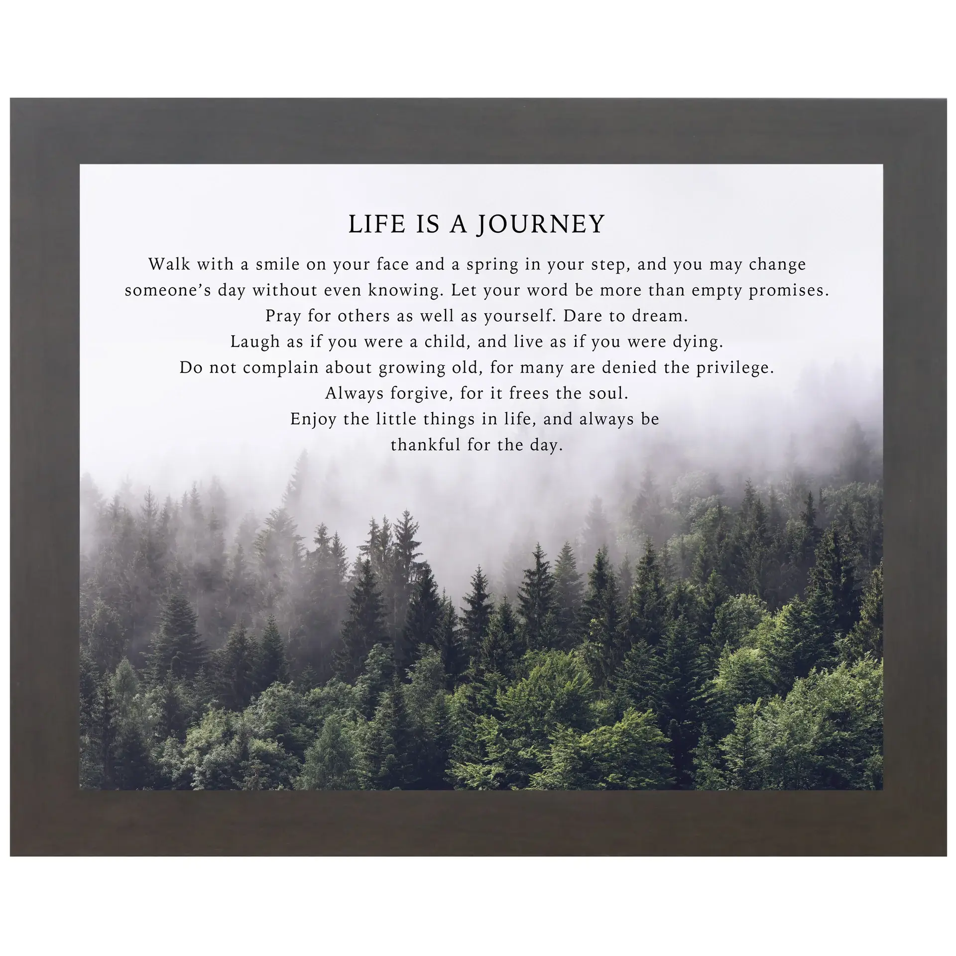 Summer Snow Art - Vente Pancarte - La vie est un voyage Priez Pardonnez Profitez de la journée Art de la forêt1