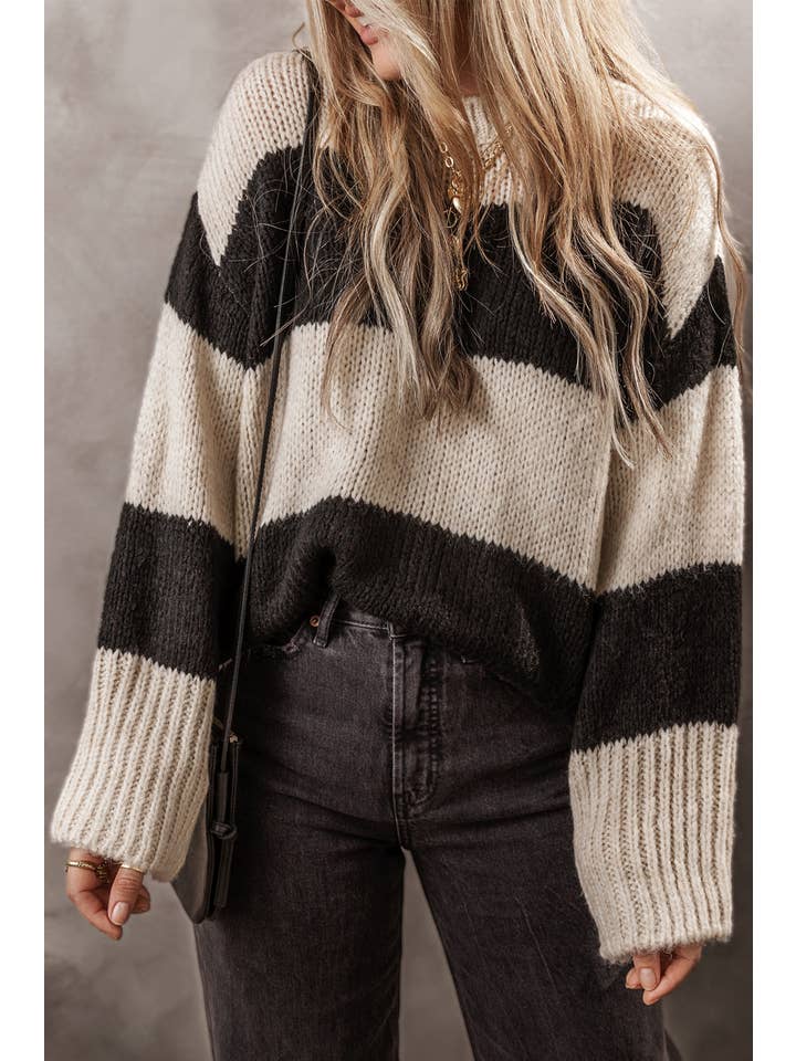1 the Woman - Wholesale Knit Sweater - Women's - Colorblock Loose Pullover Sweater