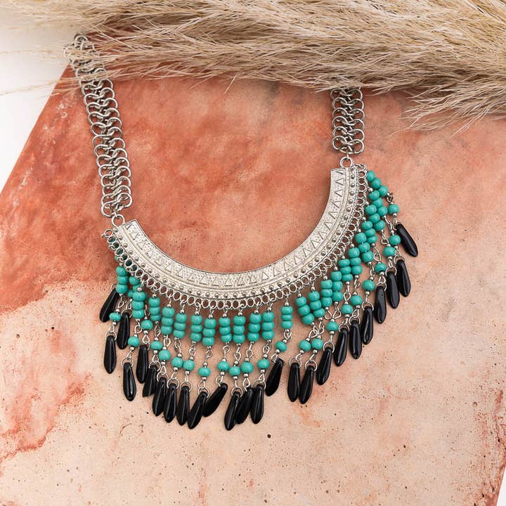 Leto Accessories - Wholesale Bib necklace - Turquoise Bohemian Fringe Bib Necklace1
