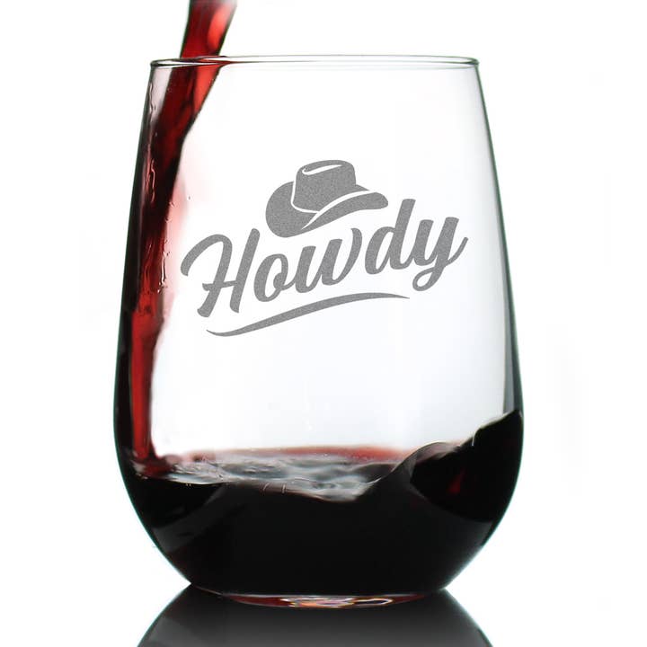 Howdy - Stemless Wine Glass - Country Western Decor for Home for wholesale by bevvee