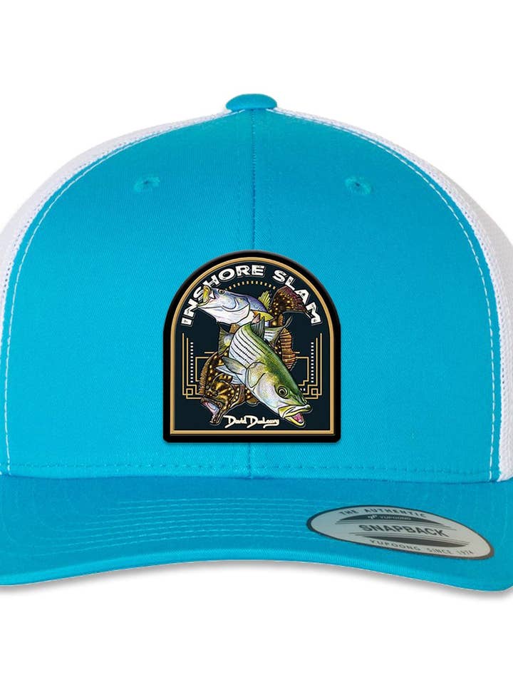 Casquette Inshore Slam 6 Panneaux Trucker Snap Back Turquoise Blanc pour la vente par David Dunleavy