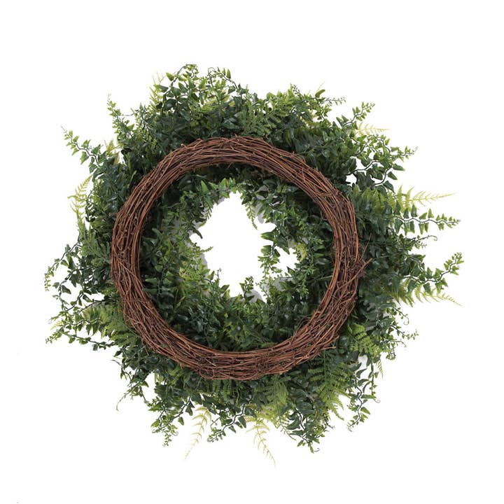 Green Vickerman 24" Buckler Fern & Grass Wreath-Green for wholesale on Faire1