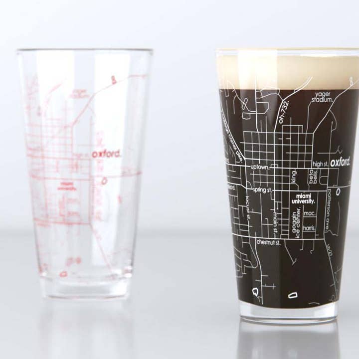 Well Told - Wholesale Beer Glass/Mug - Oxford OH - Miami Univ College Town Map Pint Pair