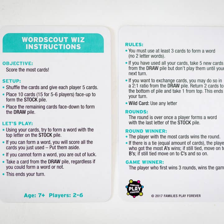 Families Play Forever - Wholesale Card Game - Wordscout Wiz