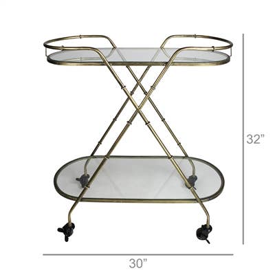 HomArt - Wholesale Bar Cart - Vera Serving Cart, Brass & Glass, Oval2