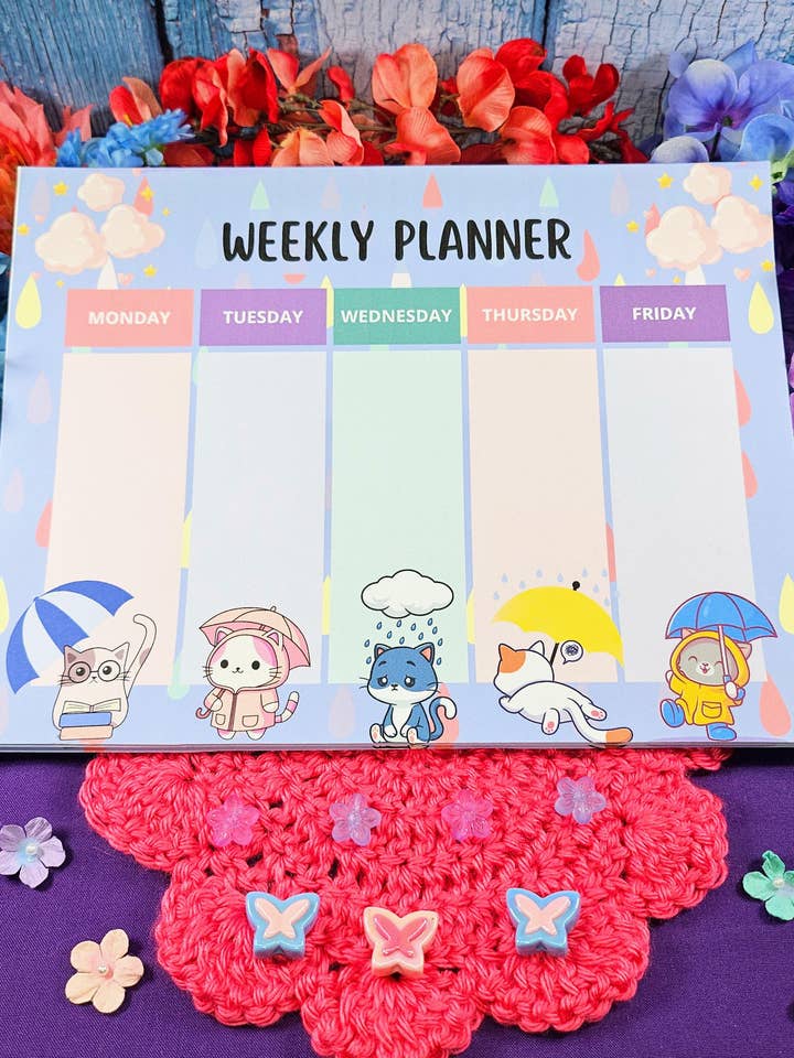 Jour de pluie : Bloc-notes hebdomadaire Parade de chats 21,6 cm x 28 cm - Cadeau pour rat de bibliothèque - Bloc-notes pour la vente par Autumnmist Boutique