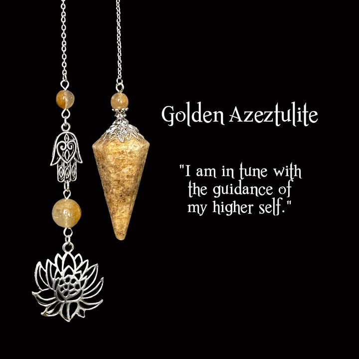 Gouden pendule van azeztuliet met gouden Healer-kwartskralen en voor wholesale door Glorious Healing Crystals