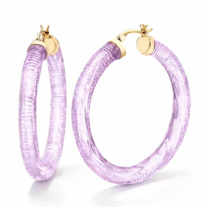 2" Purple Diamond Cut Hoop Earrings for wholesale by Gold & Honey