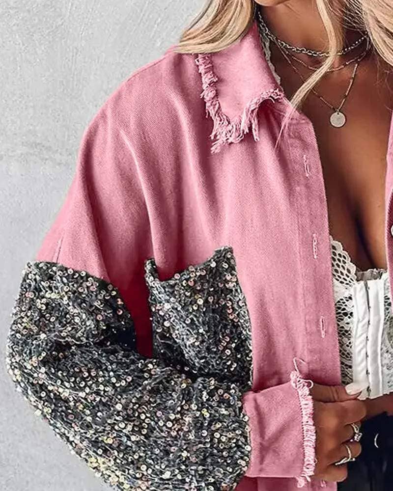 Fashion Combination – Großhandel Jacke – Damen – Pailletten-Patchwork-Übergrößenjacke Damen – Mehrfarbig4