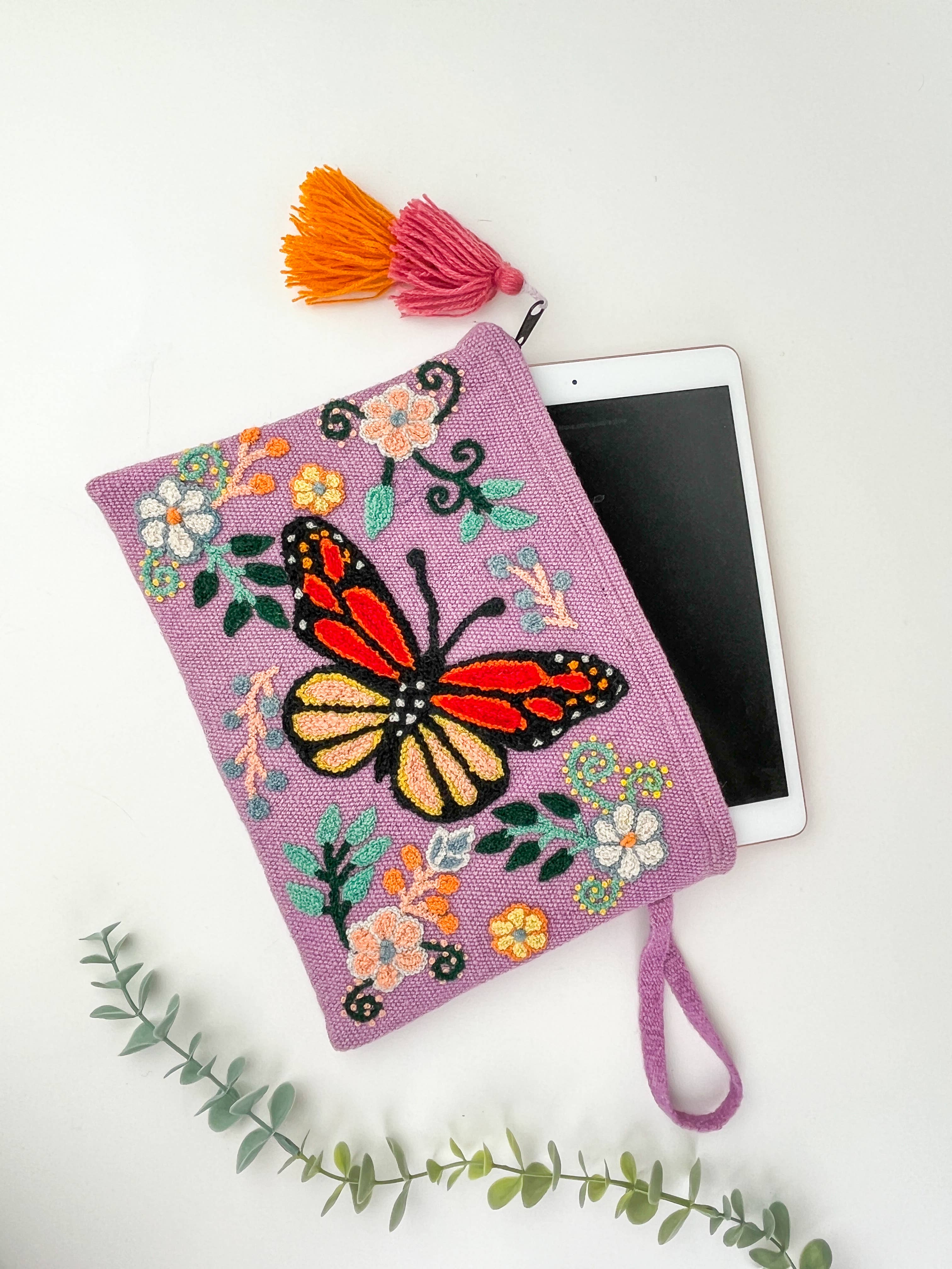 Artesana Love - Wholesale Pouch - Women's - Mariposa Monarch Hand Embroidered Tablet Pouch1