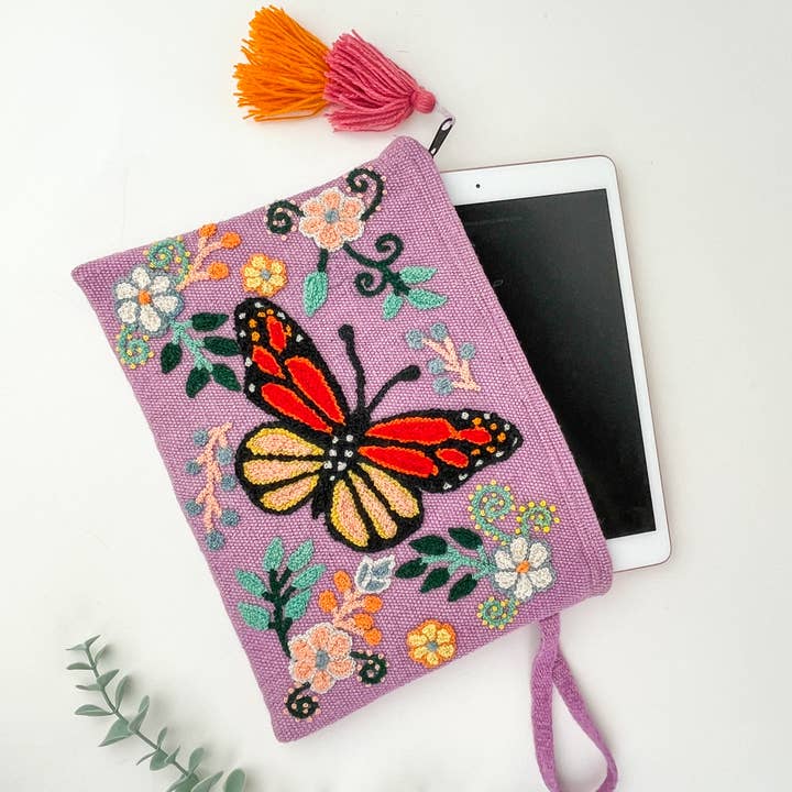 Artesana Love - Wholesale Pouch – Women’s - Mariposa Monarch Hand Embroidered Tablet Pouch1