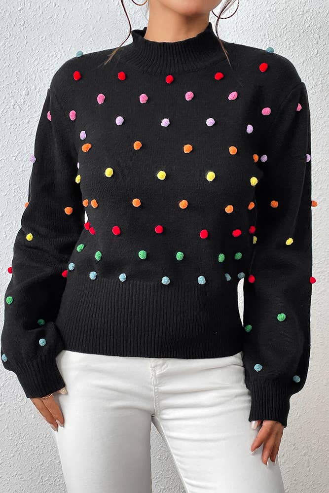 UNISHE - Wholesale Knit Sweater - Women's - Colorful Pom Knit Puff Sweater MY00694