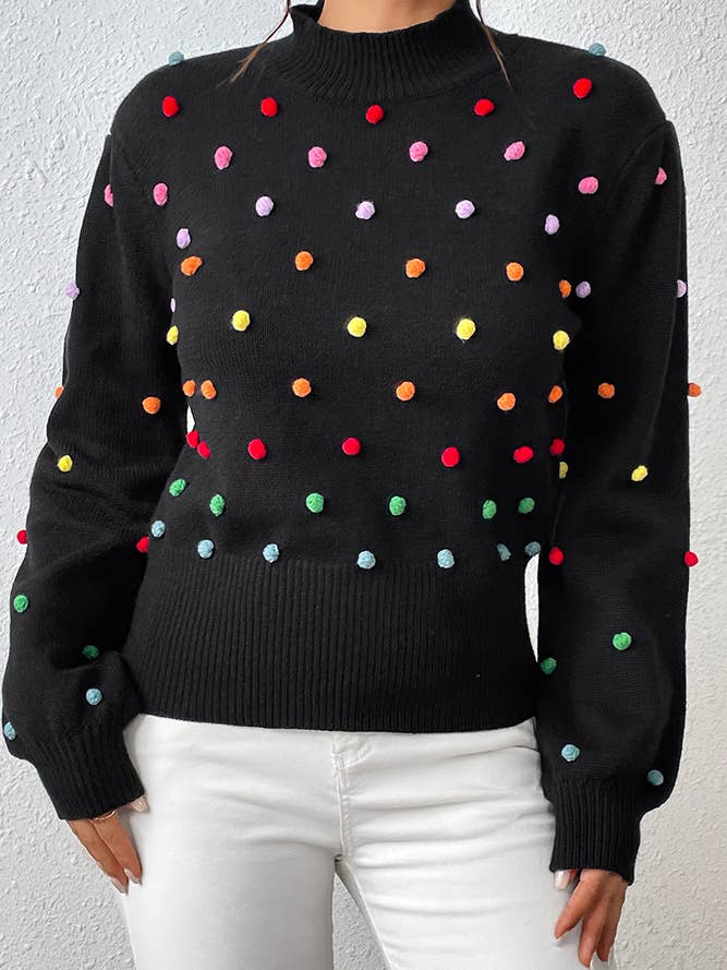 UNISHE - Wholesale Knit Sweater - Women's - Colorful Pom Knit Puff Sweater MY00694