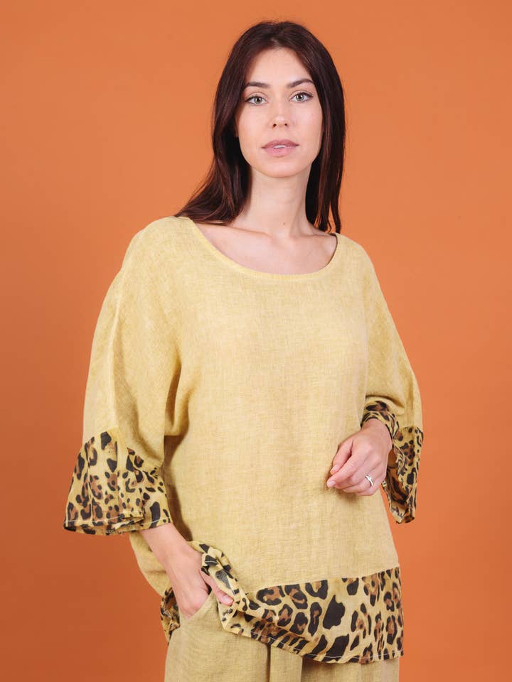 Leopard Print Cotton Linen Top 15760 for wholesale by Shyloh