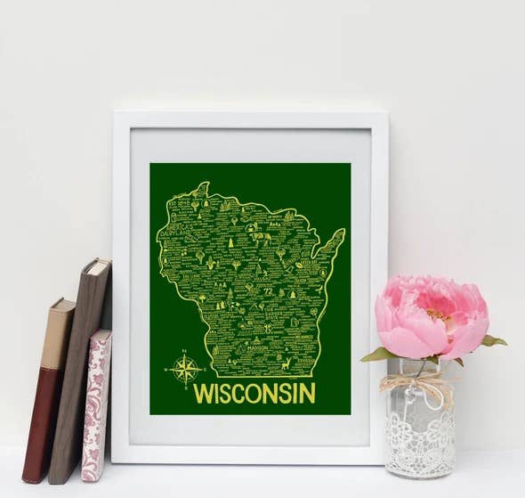 Whereabouts Shop - Wholesale Art Print - Wisconsin Map Green4