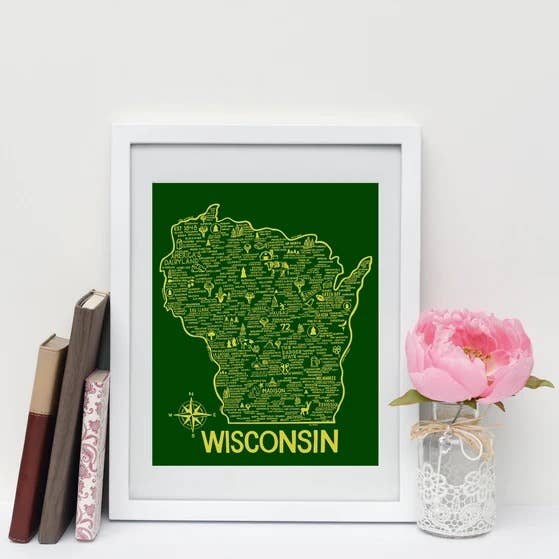 Whereabouts Shop - Wholesale Art Print - Wisconsin Map Green4