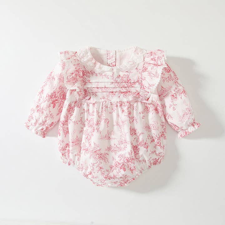 Spring Arrival Baby Girls Flowers Pattern Lace-Trim Collar Onesies Bodysuits for wholesale by MyKids-USA®