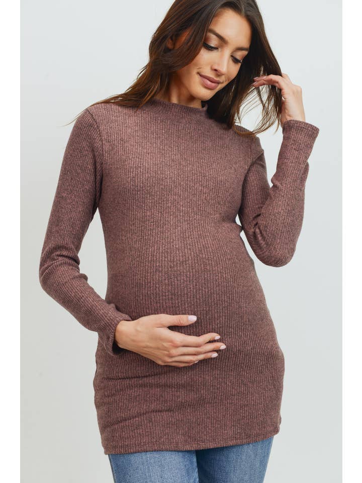 Hello Miz - Vente Haut - Top côtelé de maternité à col montant et manches longues2