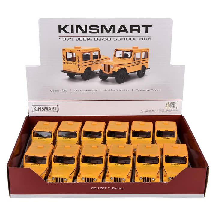 The Toy Network - Wholesale Toy Car/Truck - Kids - 5" Diecast Pull Back 1971 Jeep Dj-5B School Bus 12/Disp