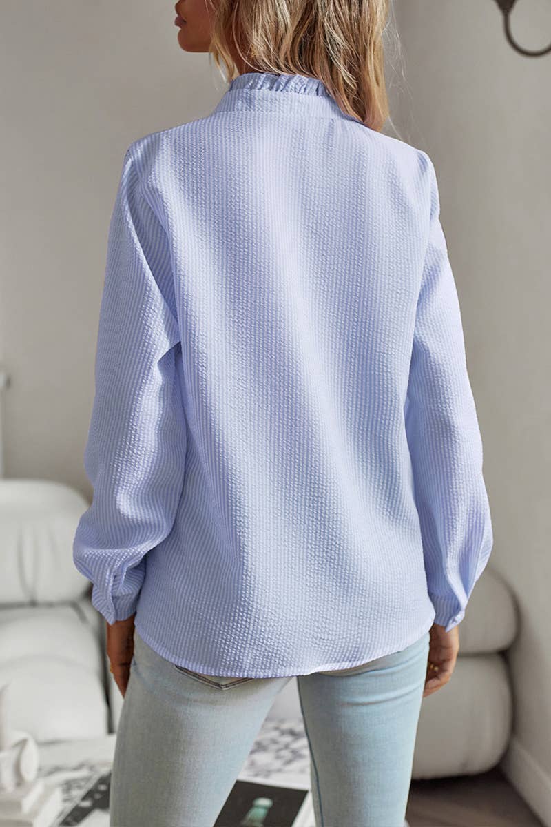 Lily Clothing - Wholesale Button Down Shirt - Women's - BUTTON UP LACE STRIPE SHIRT_CWTSTL02749