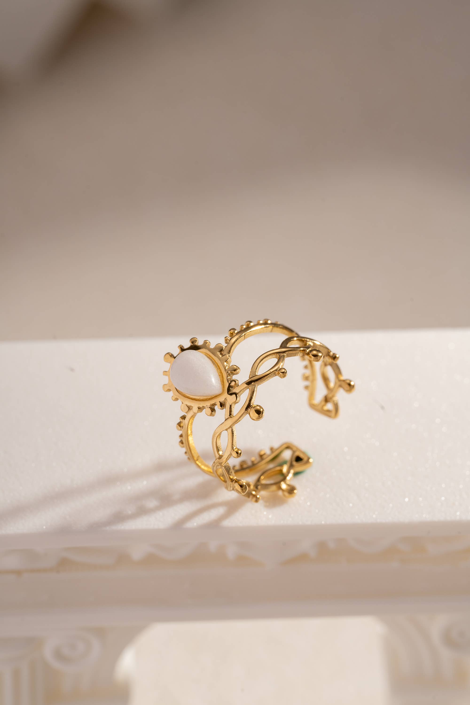 COSMOS - Wholesale Single Stone/Solitaire Ring - Openwork gold-plated stainless steel ring with colored stone2