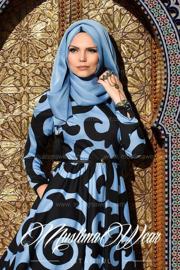 Mist Blå Silkway Klänning Svart Mist Blå för wholesale på Faire