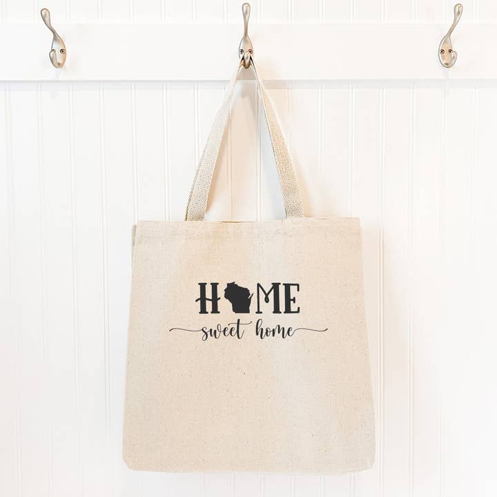 Home Sweet Home (with State) - Custom Canvas Tote Bag for wholesale by Indigo Tangerine