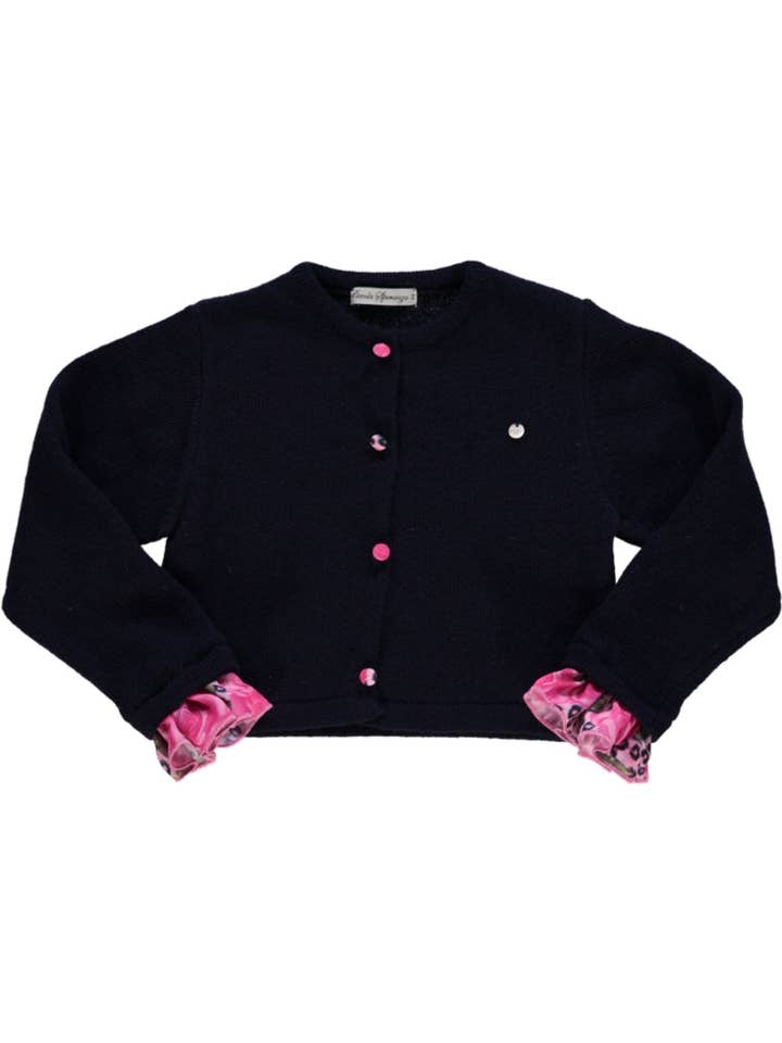 Casaco de malha marinho com folhos for wholesale by Piccola Speranza