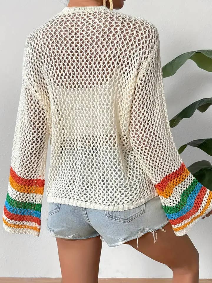 Rosa Clothing - Wholesale Cardigan - Women's - Ethnic Retro Crochet Rainbow Cardigan6