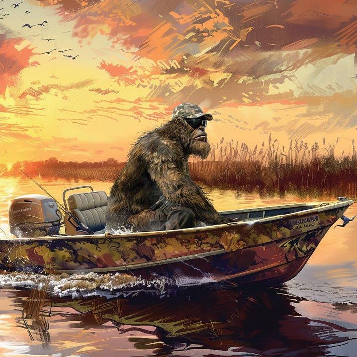 "Big Fishin' Sasquatch" 1-Ply Medium Weight Faux Fur Blanket for wholesale by Duke Imports