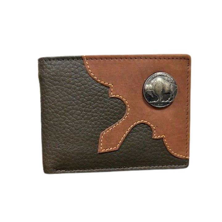 Leather Impressions Inc - Wholesale Wallet - Men's - Mixed Media Bifold Rodeo Wallet with Medallion AB19153